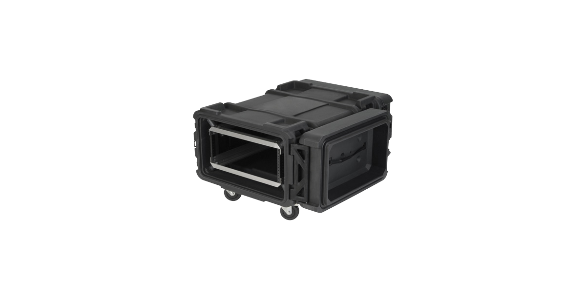 Compact view of 4U 30-inch Roto Shock Rack highlighting its lightweight, portable design for IT and pro-audio equipment.