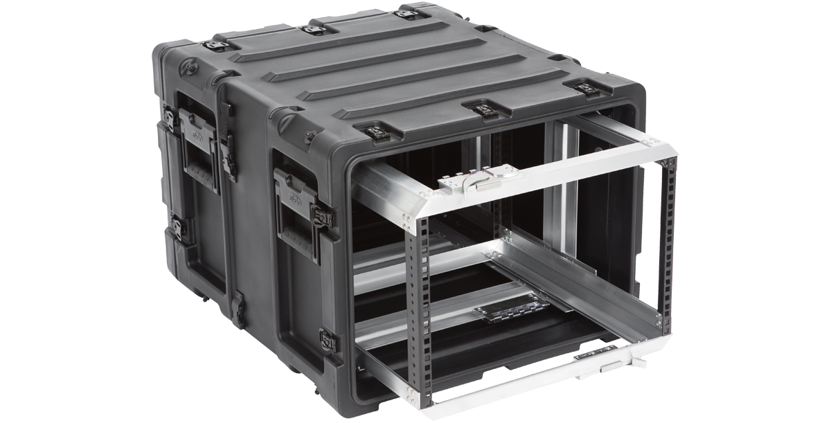 20-inch Shock Rack Case for Electronics Protection with open front view, showing internal aluminum frame for secure equipment mounting.