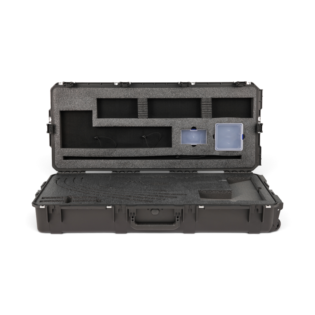 SKB Cases iSeries 4217-7 double recurve bow case with custom foam interior for risers, limbs, and archery accessories.