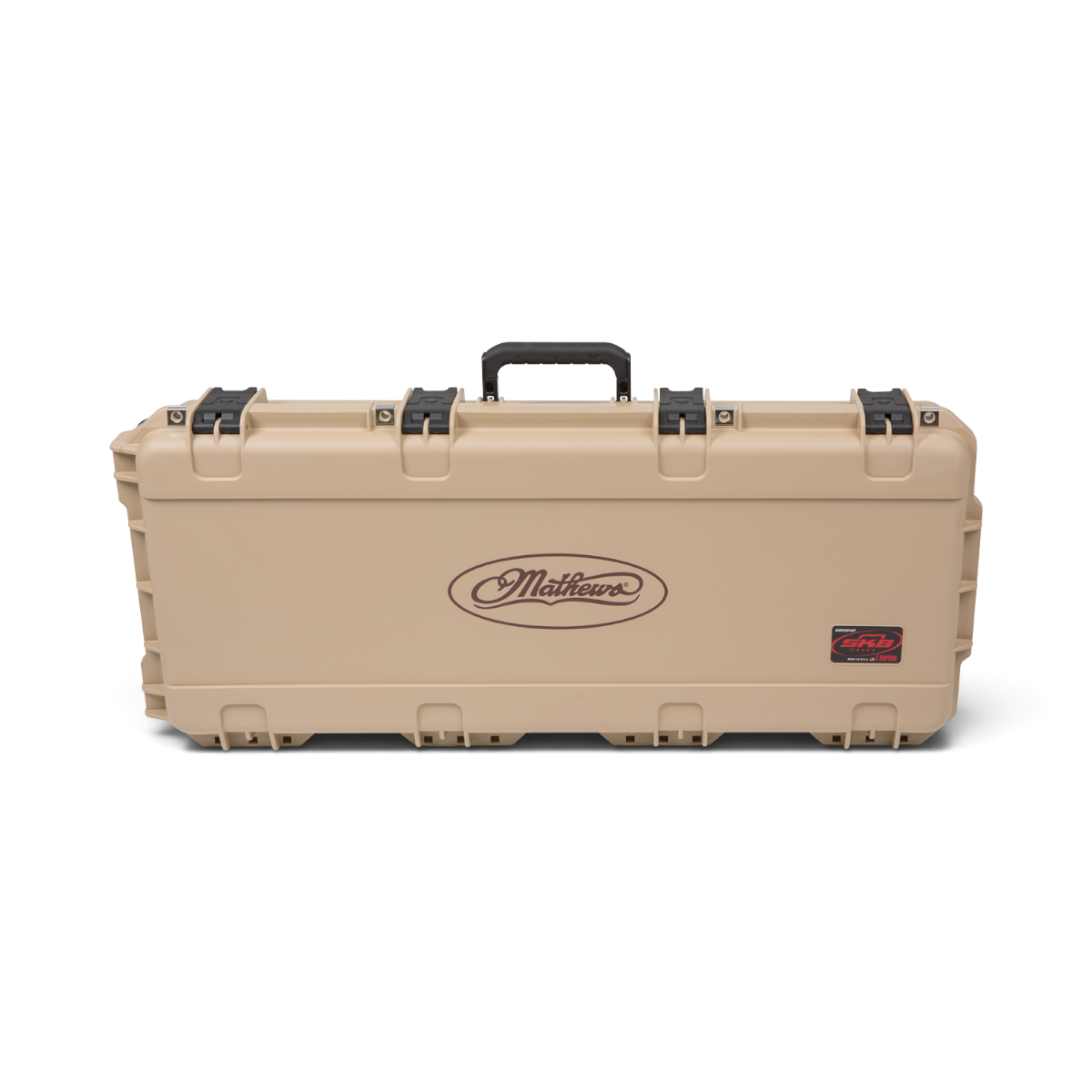 SKB Cases iSeries Mathews tan injection-molded waterproof bow case with secure trigger latches and carry handle.