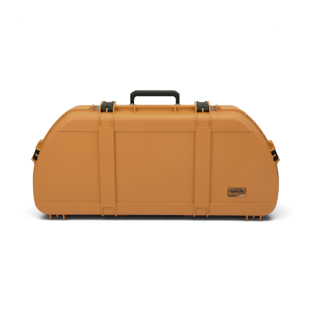 SKB Cases Pro Series coyote brown waterproof bow case with a curved, compact design and secure locking latches.