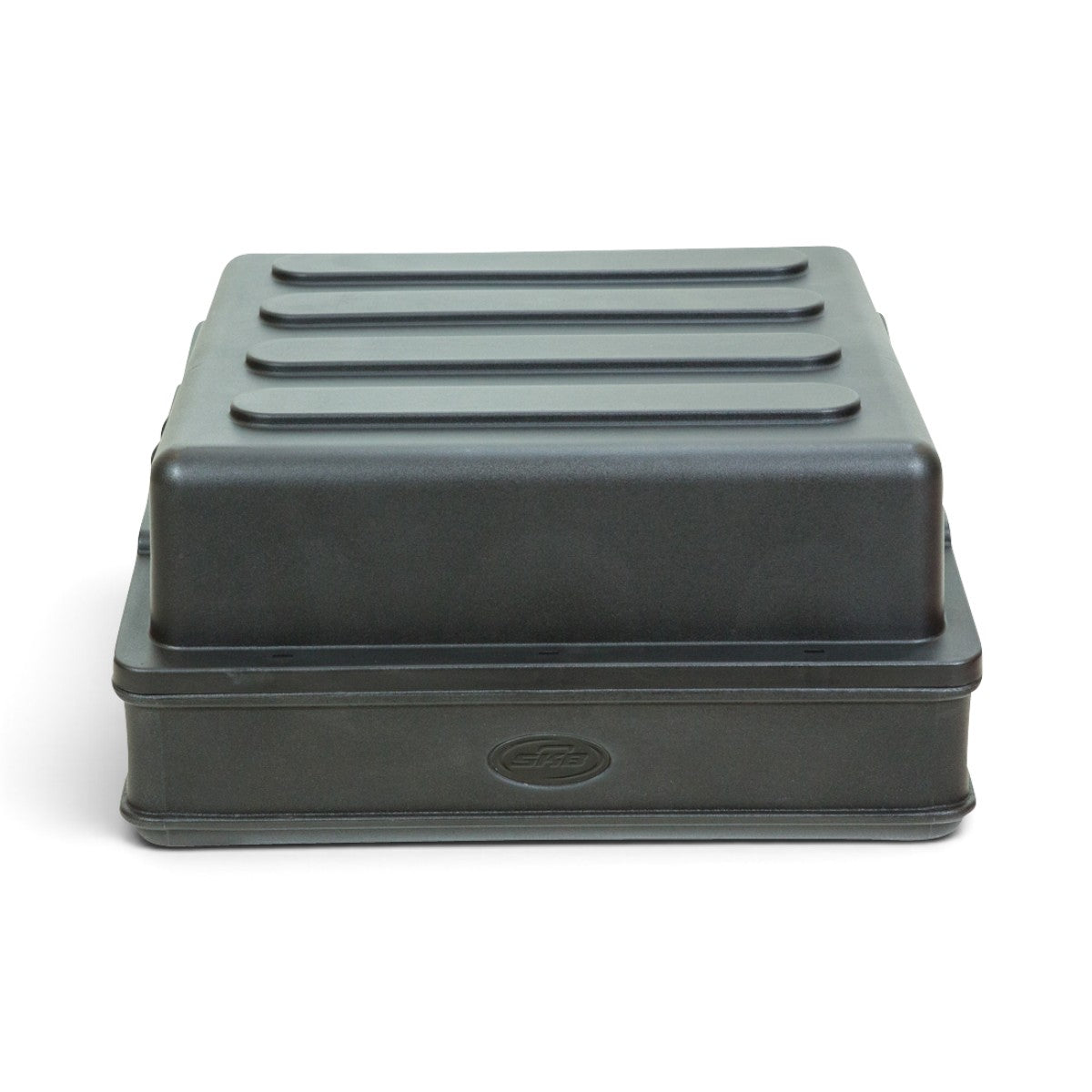 Side view of closed 10U Mixer Rack Case with molded lid and SKB branding, built for rugged use and travel protection.