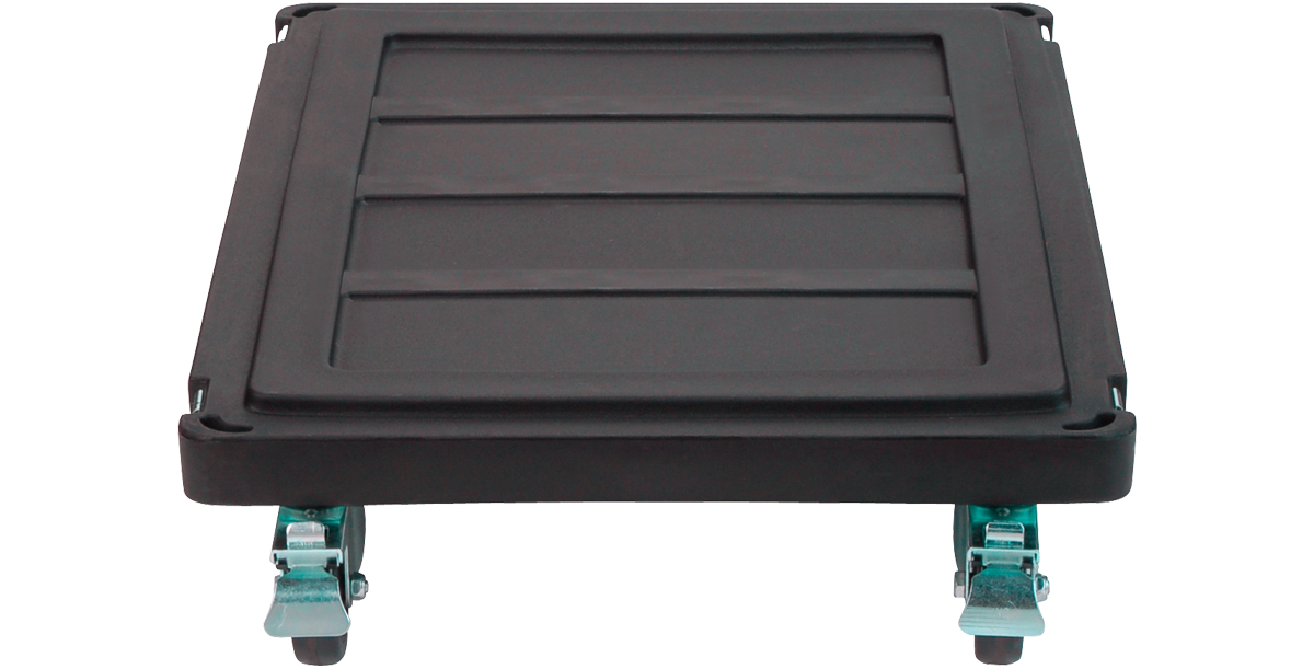 Rotomolded GigDolly caster board with 5 inch locking wheels for SKB19-REX6 Expander. Durable accessory for rack case mobility.