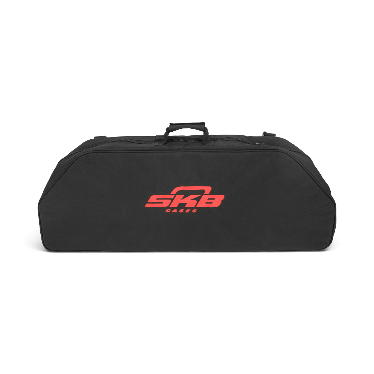 SKB Cases black archery bow bag with red logo, featuring multiple accessory pouches and a durable carry handle.