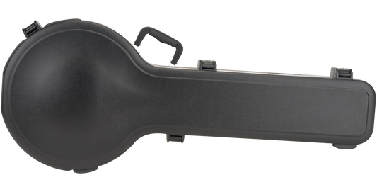 Universal 6-String Banjo Case - Secure Travel with TSA Locks, shown from the back with molded contours and reinforced latches for protection.