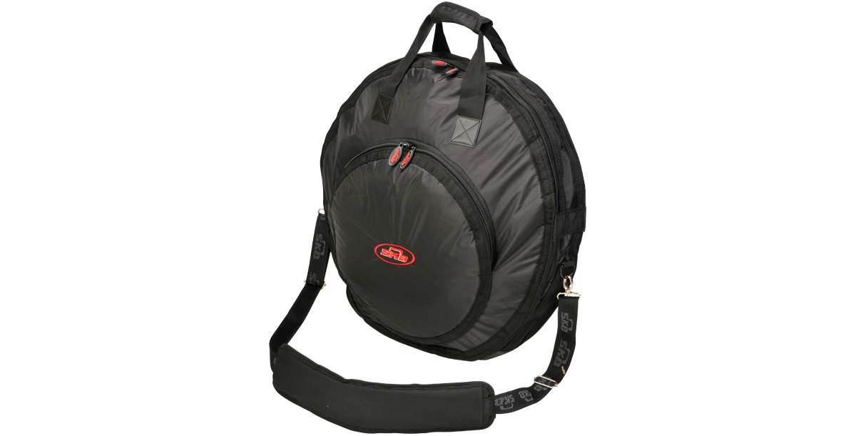 Angled view of Durable Cymbal Gig Bag with padded shoulder strap and dual carry handles for easy transport of percussion gear.