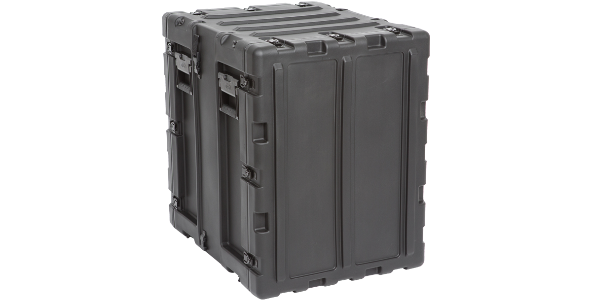 Rear closed view of 14U Shock Rack Case - 20-inch Shock Rack with sealed panel, showcasing watertight and impact-resistant construction.
