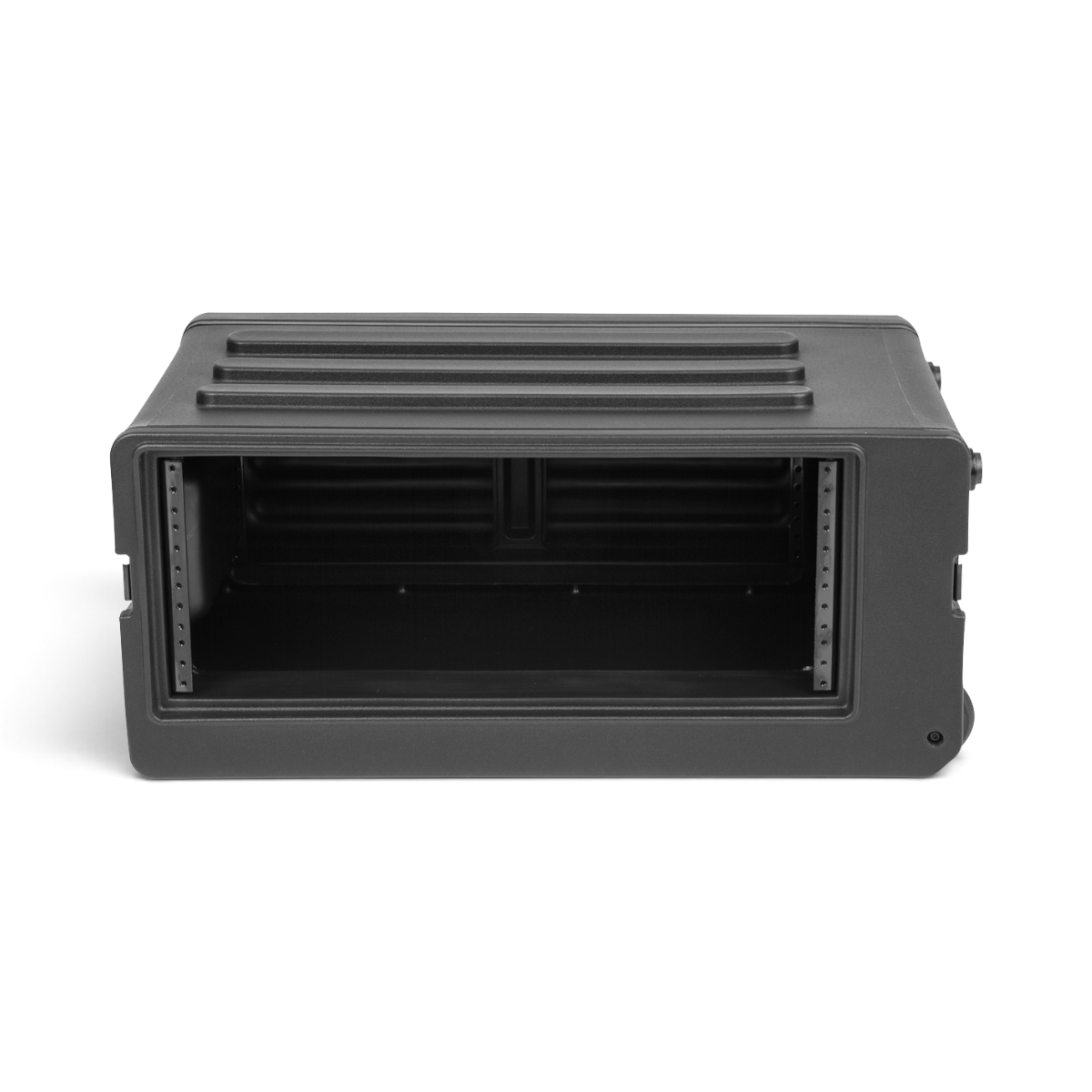 SKB Cases 4U rSeries shallow rolling rack in black polyethylene with front and rear steel threaded rails.