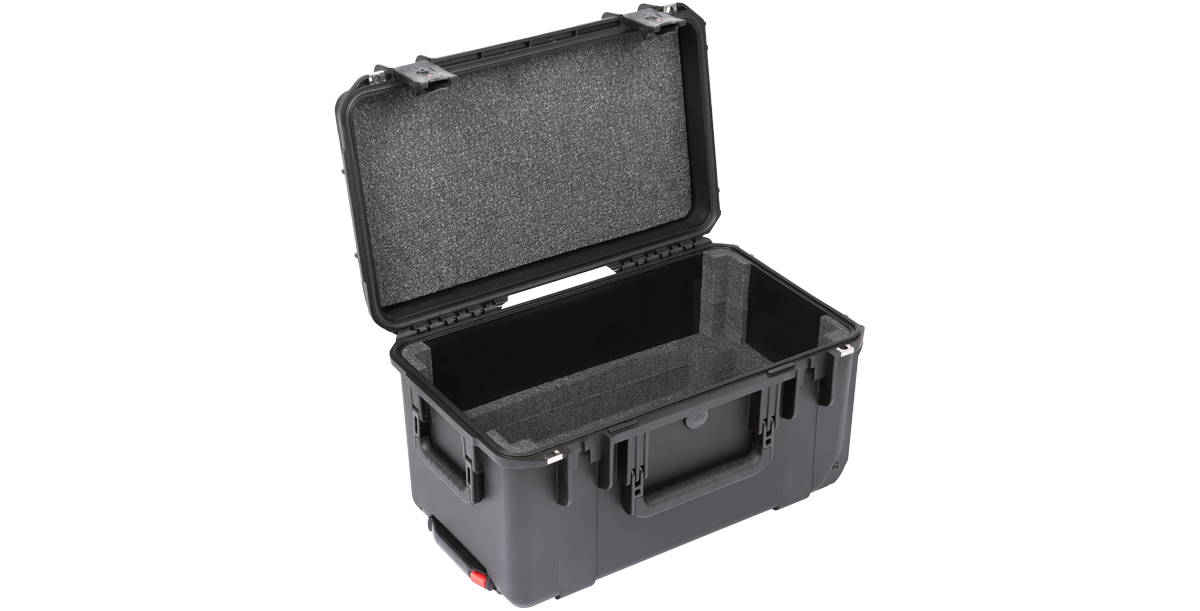 Injection Molded Fly Rack open with foam-lined interior, built for durability and lightweight transport of rack-mounted devices.