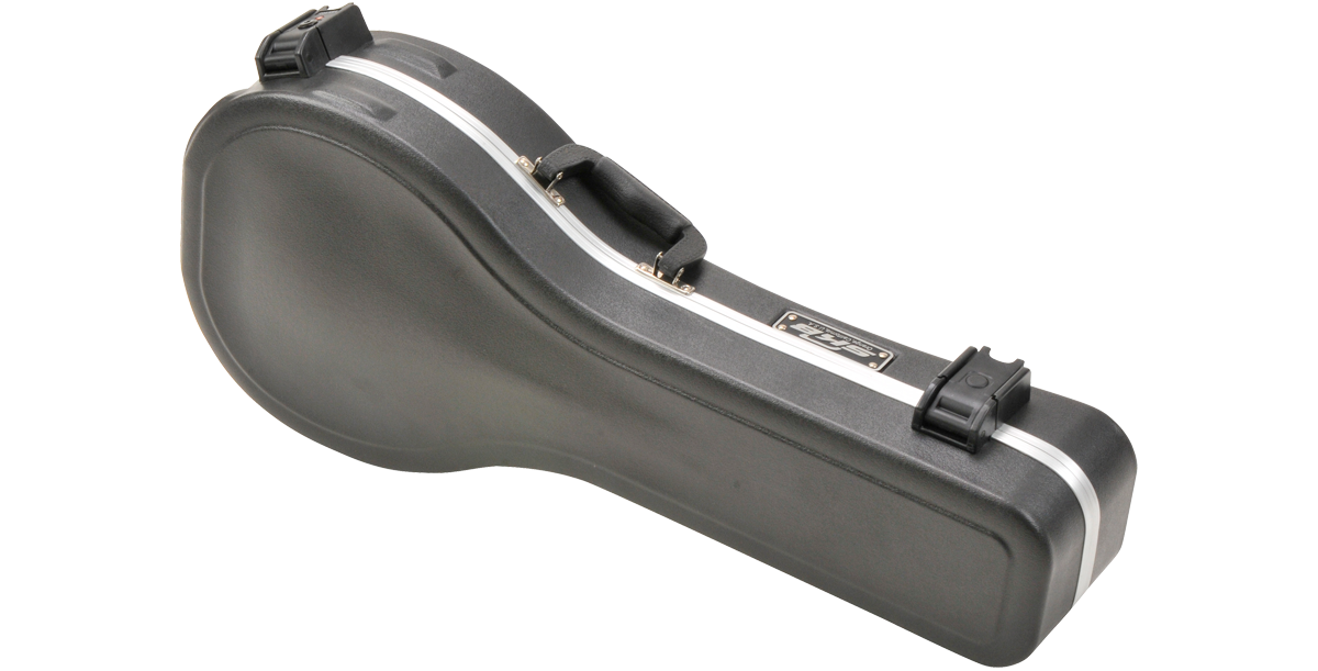 Rear view of A-Style Mandolin Case showing molded ABS construction and ergonomic handle for easy carrying.