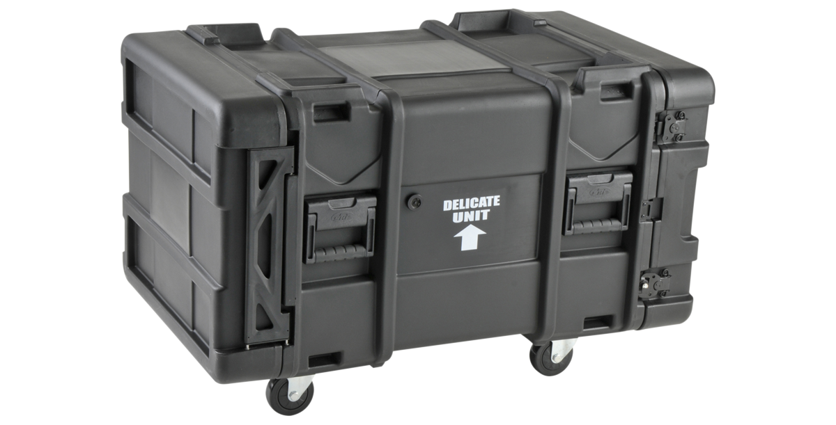30-inch Shock Rack - 8U with sealed case and heavy-duty latches, optimized for pro-audio and server transport in rugged conditions.