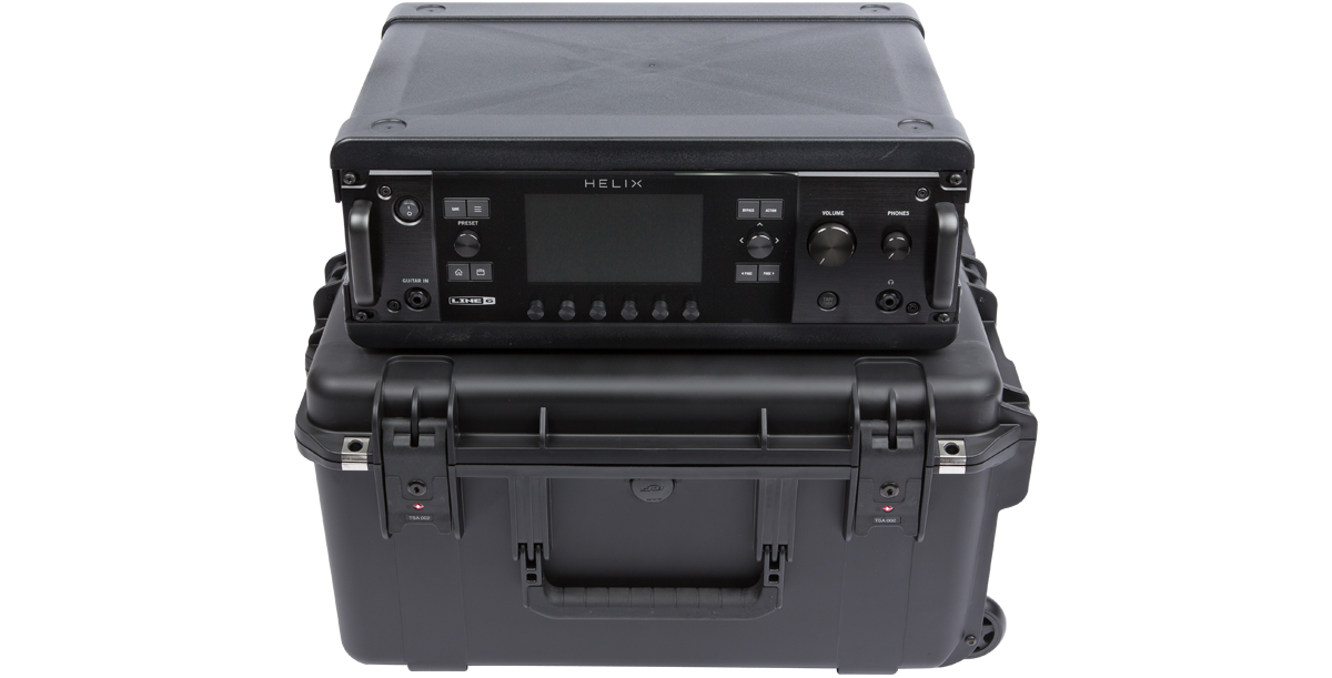 3U Injection Molded Fly Rack with Helix unit mounted on top of a durable iSeries case, ideal for pro audio travel and storage.