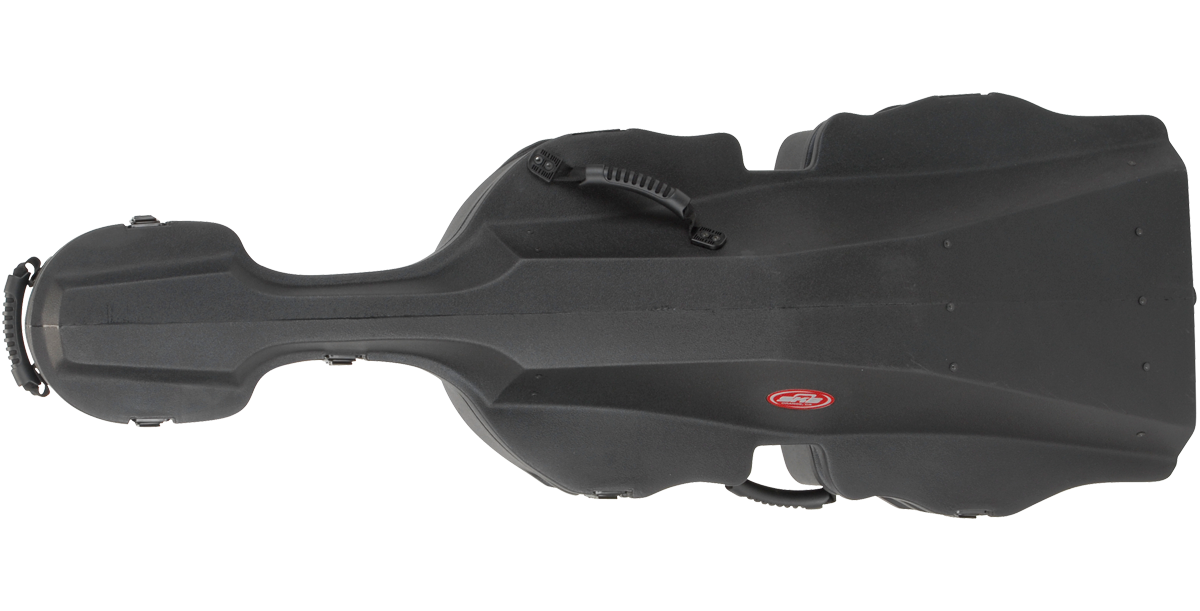 4/4 Cello Shell case with scratch-resistant granite finish, built-in wheels, and ergonomic handles for easy transport and protection.