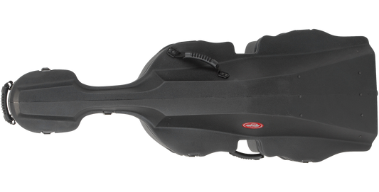 4/4 Cello Shell case with scratch-resistant granite finish, built-in wheels, and ergonomic handles for easy transport and protection.