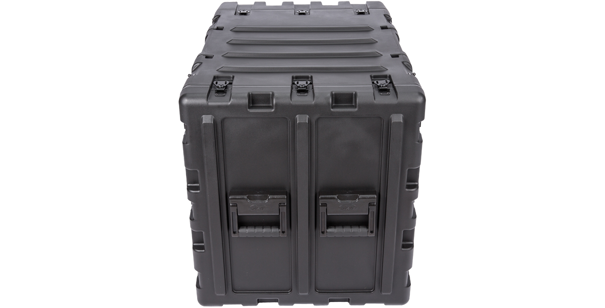 Rear view of 24-inch Shockproof Rack Case by SKB, featuring dual handles and molded exterior for impact resistance.
