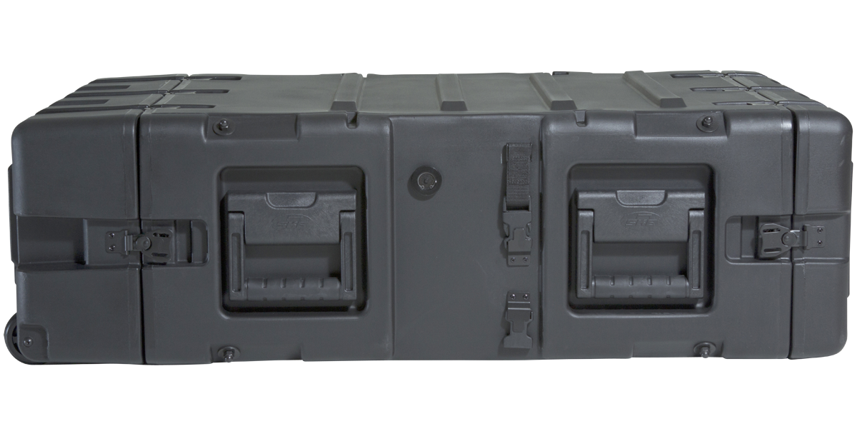 Side view of 24-Inch Shockproof Rack Case featuring heavy-duty handles and secure latches. Designed for shockproof and dustproof protection.