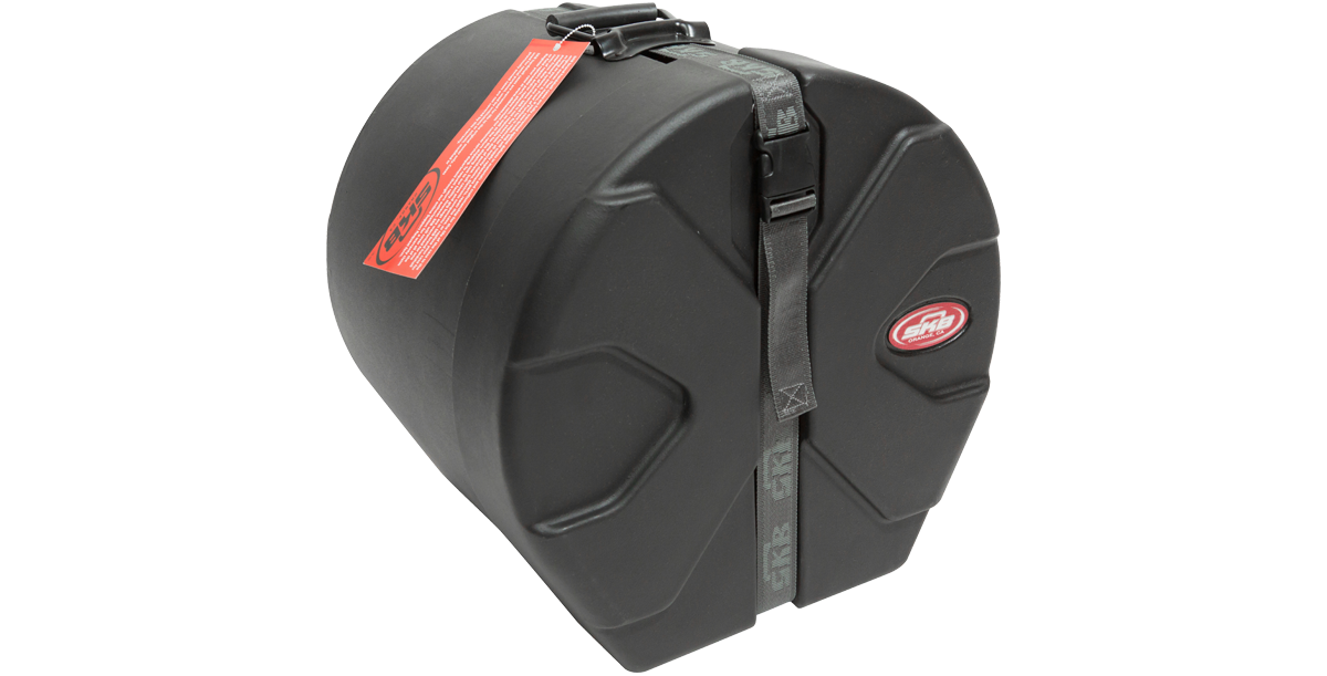 Side angle of 12 x 12 Drum Case - Durable Roto-Molded featuring textured surface and heavy-duty strap for reliable drum transport.