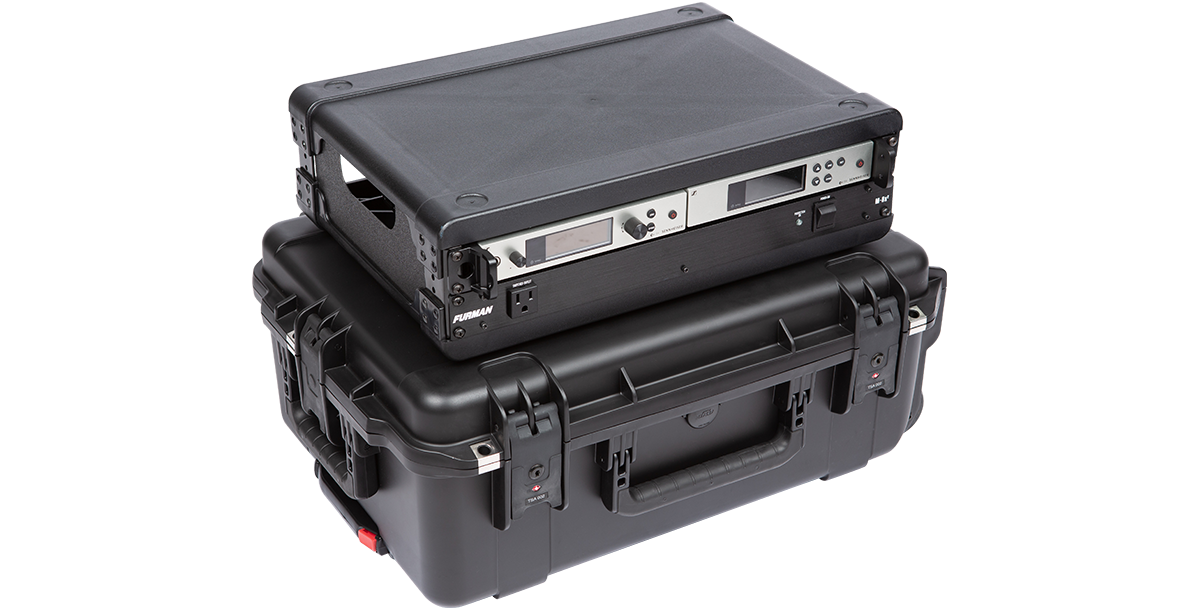 2U iSeries Fly Rack by SKB with injection molded waterproof case and mounted rack gear, ideal for travel and TSA inspections.