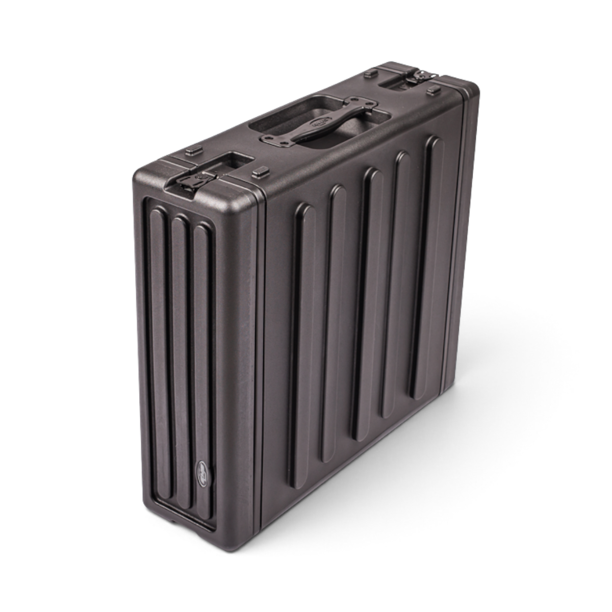 Side vertical view of 3U rSeries Rack - 3U rack case with molded ribs and secure latches for rugged stacking.