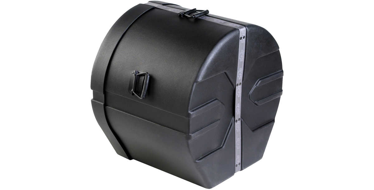 Durable 16 x 22 bass drum case with padded interior, side handles, and roto-molded shell for maximum drum protection.