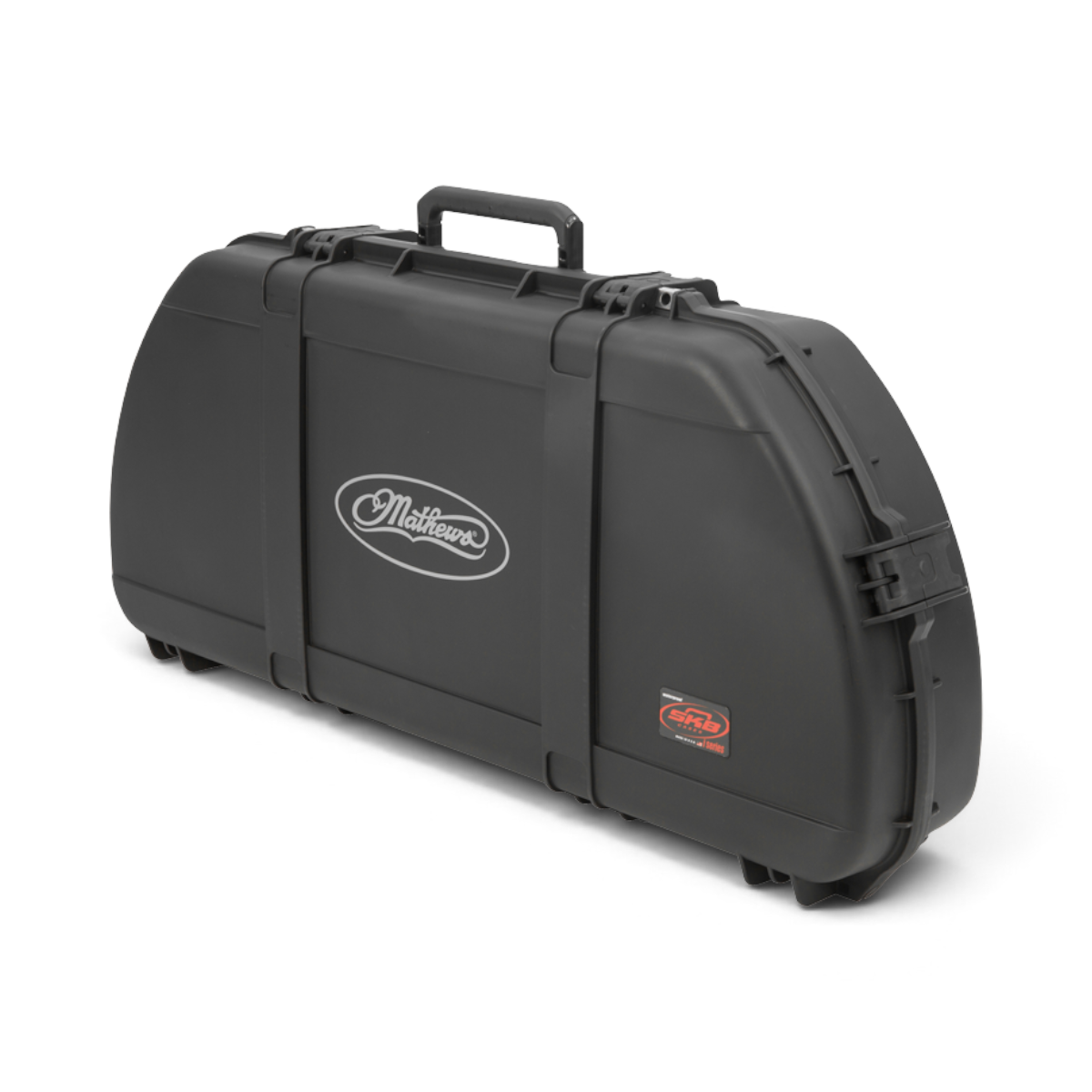 SKB Cases iSeries 4318 Mathews shaped black waterproof bow case with secure latches and compact curved design.