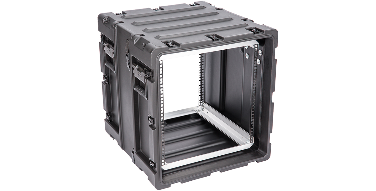 11U Shock Rack - 20-inch Case with open front view showing internal mounting rails for secure electronic transport and shockproof protection.