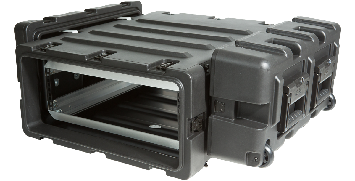 24-Inch RS Series Shock Rack with rear wheels and side handles, designed for watertight and shockproof equipment protection.