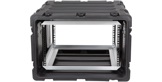 Front view of 20-Inch Shockproof Rack Case RS Series 6U with open frame, ideal for secure transport of sensitive electronics and pro audio gear.