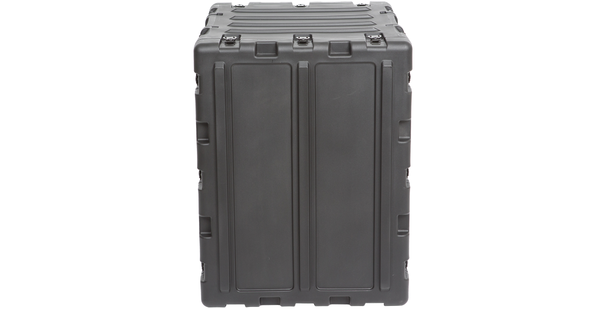 Side view of 14U Shock Rack Case - 20-inch Shock Rack with closed panels, emphasizing its compact, durable, and shockproof design for field use.