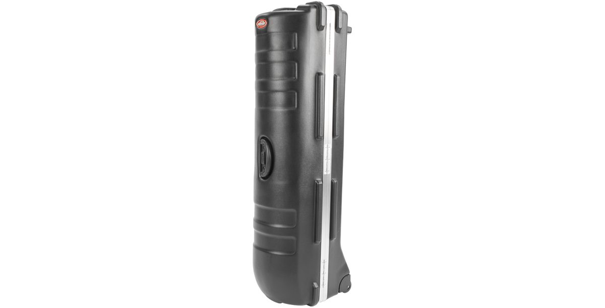 ATA Staff Pro XL Golf Travel Case standing upright, showcasing vertical storage capability and ergonomic handle design.