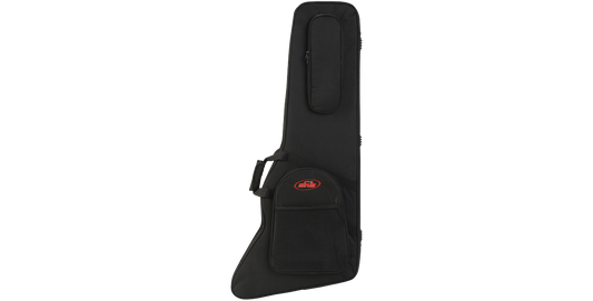 Explorer & Firebird Guitar Soft Case featuring front storage pockets and durable fabric for secure transport and accessory storage.
