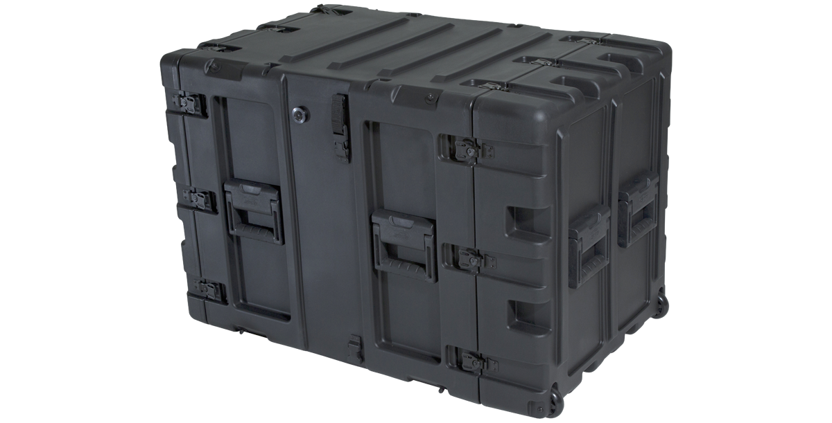Angled view of 11U Shock Rack - 24-Inch Shockproof Case highlighting its durable construction and modular design.