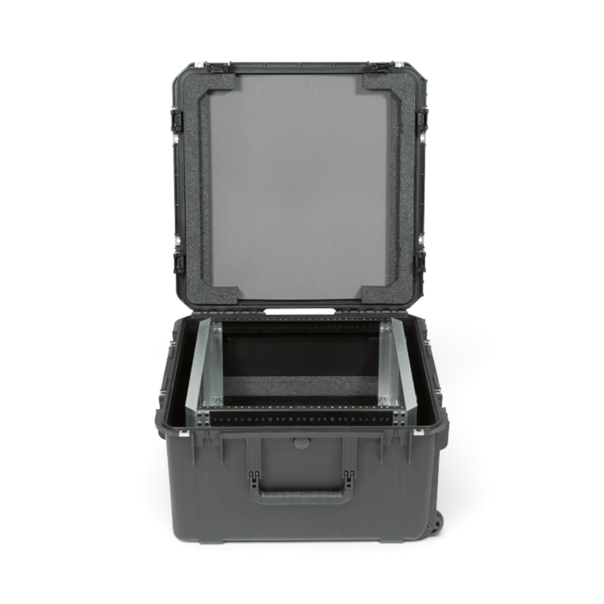 SKB Cases 10U iSeries injection molded fly rack with internal aluminum frame and protective foam in an open black case