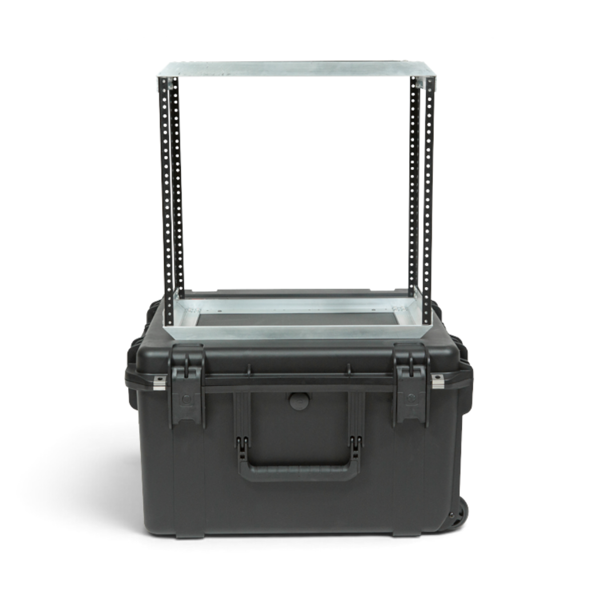 SKB Cases 10U iSeries injection molded fly rack with a removable aluminum internal frame for delicate electronics.