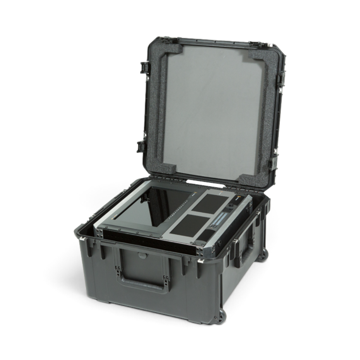 SKB Cases 10U iSeries injection molded fly rack with internal aluminum frame and protective foam in a black case