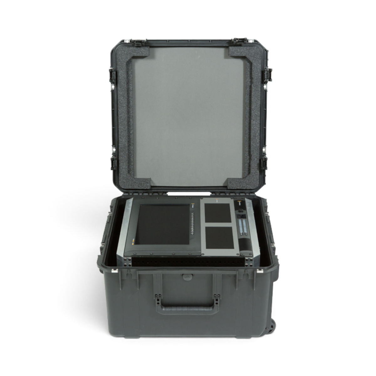 SKB Cases 10U iSeries injection molded fly rack with internal aluminum frame and protective foam in an open case