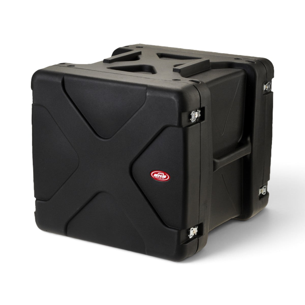 SKB Cases 10U 20-inch deep black roto shockmount rack case with heavy-duty latches and reinforced exterior design.