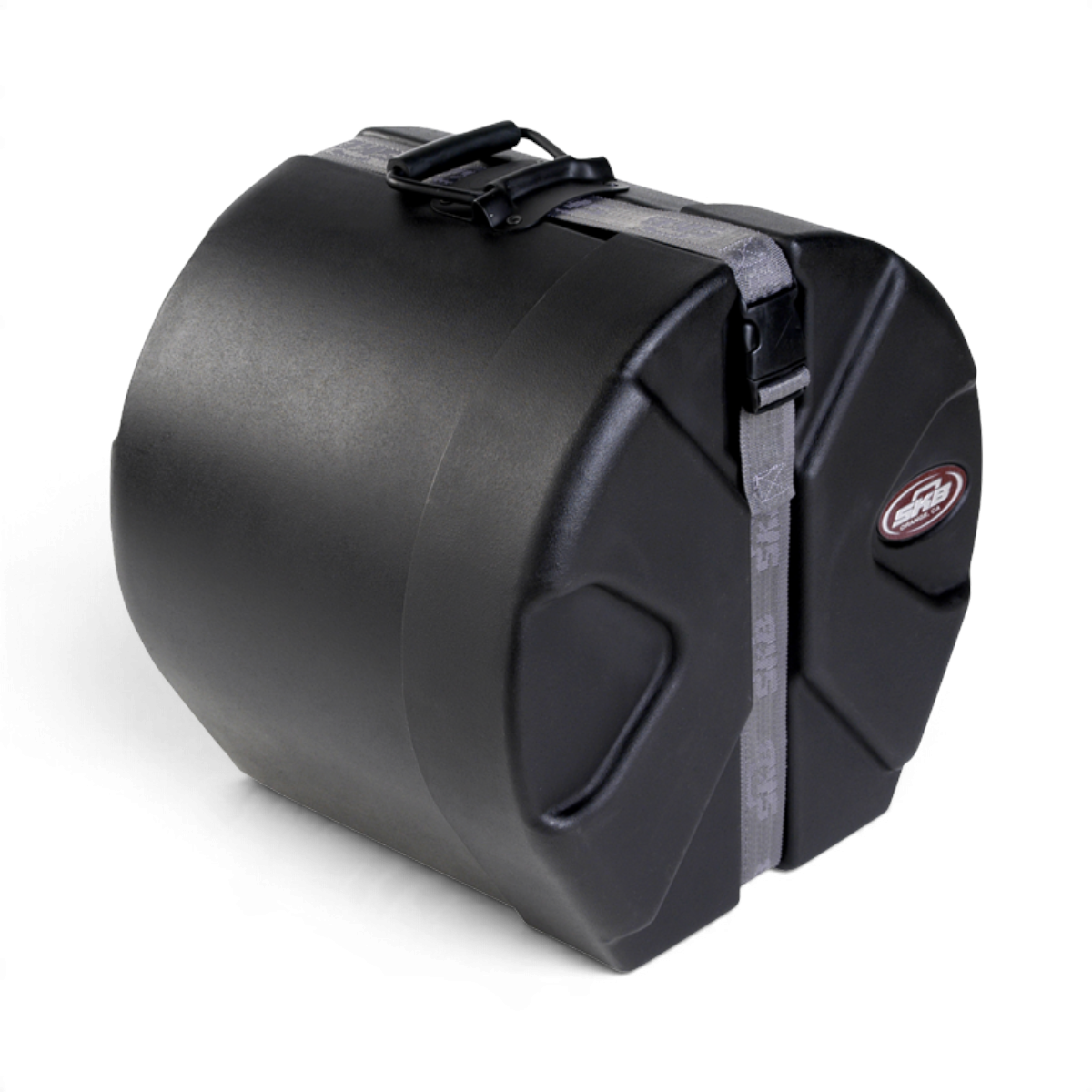 SKB Cases 10 x 12 roto-molded black D-shaped drum case with Roto-X pattern, sure grip handle, and secure strap.