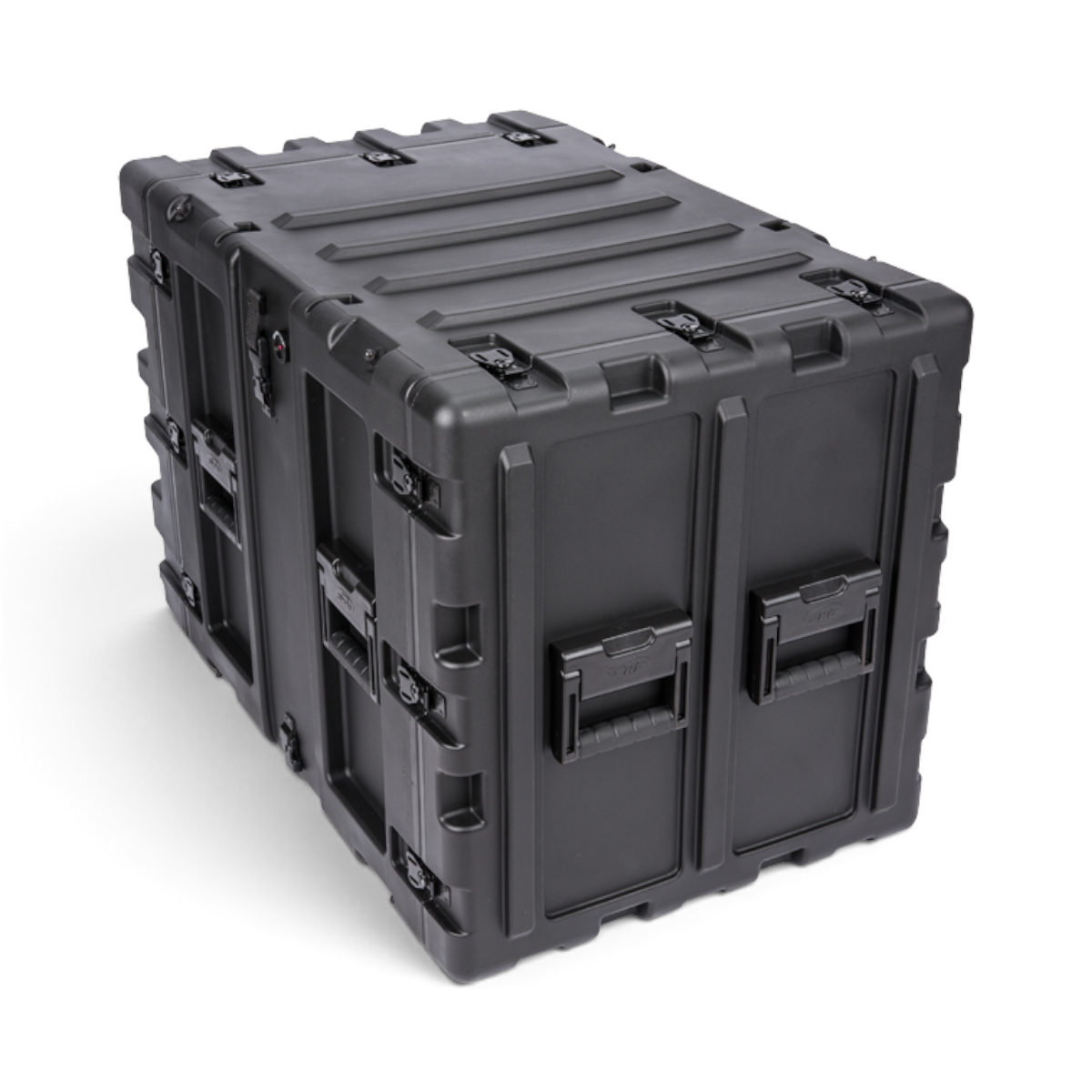 SKB Cases 11U 24-inch deep black roto-molded shock rack transport case with recessed handles and stacking ribs
