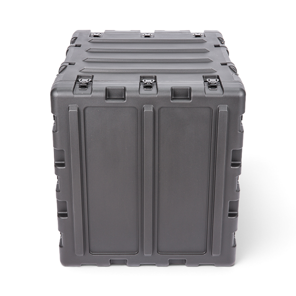 SKB Cases 11U 20-inch deep black shock rack transport case with rugged roto-molded shell and recessed hardware.