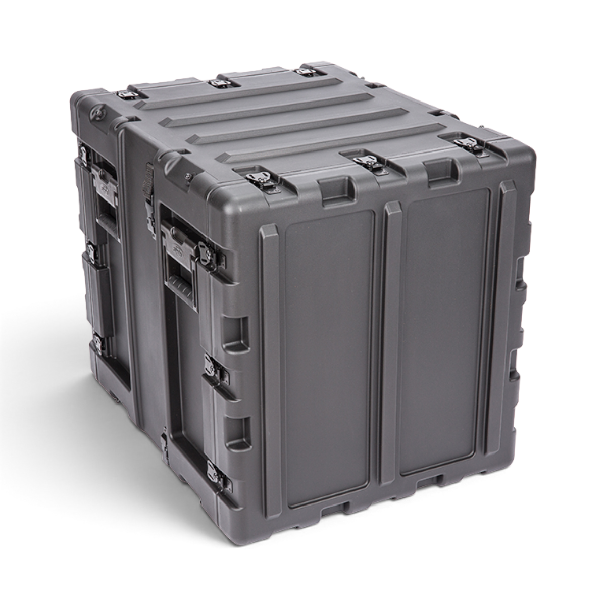 SKB Cases 11U 20-inch deep black shock rack transport case with rugged roto-molded shell and recessed hardware.