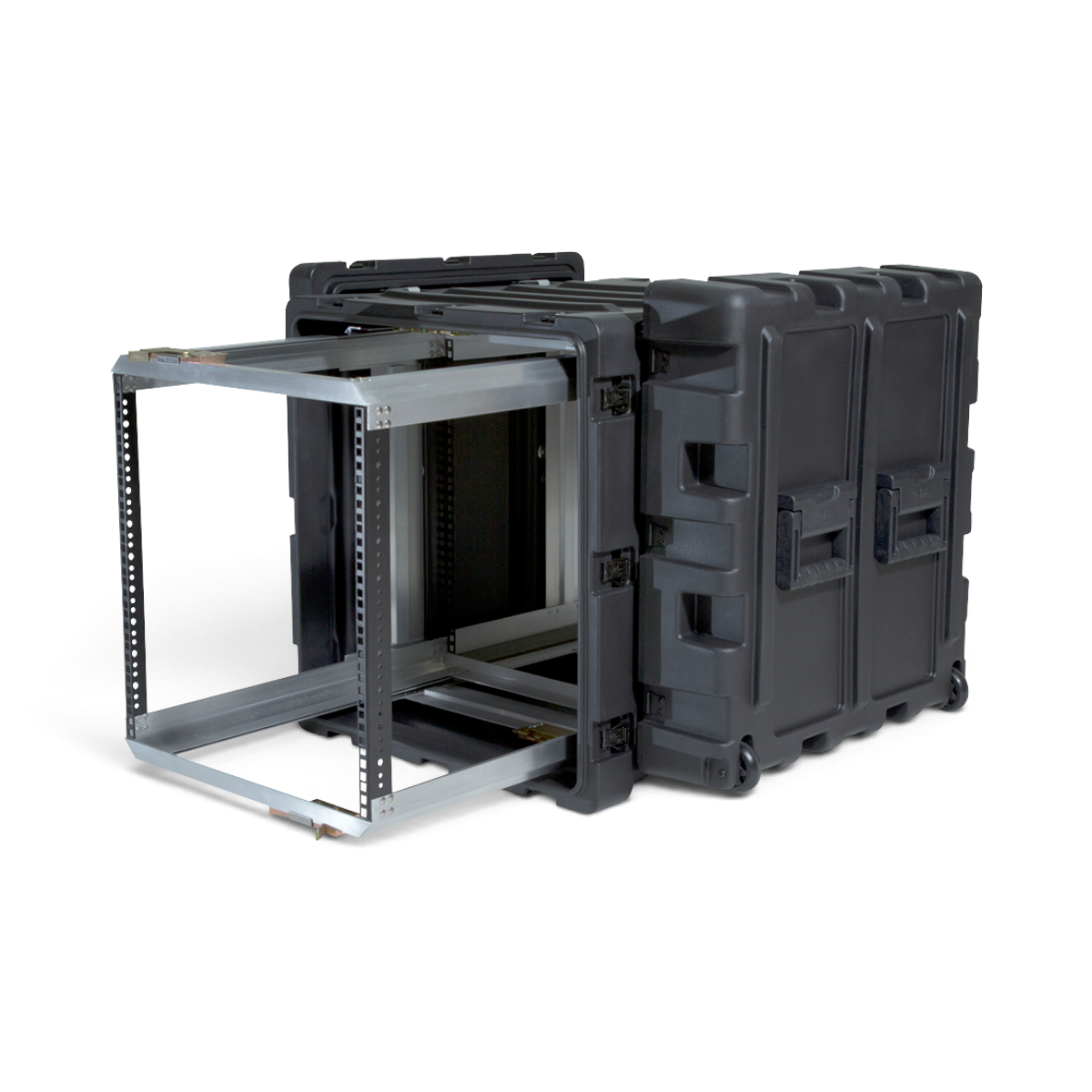 SKB Cases 11U 24-inch deep shock rack with removable internal frame and rugged black roto-molded exterior shell.