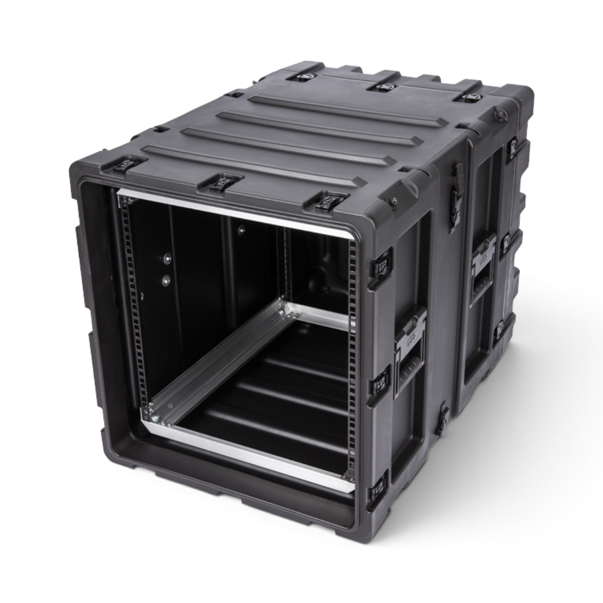 SKB Cases 11U 24-inch deep static shock rack transport case in black with rugged roto-molded shell and rack rails.