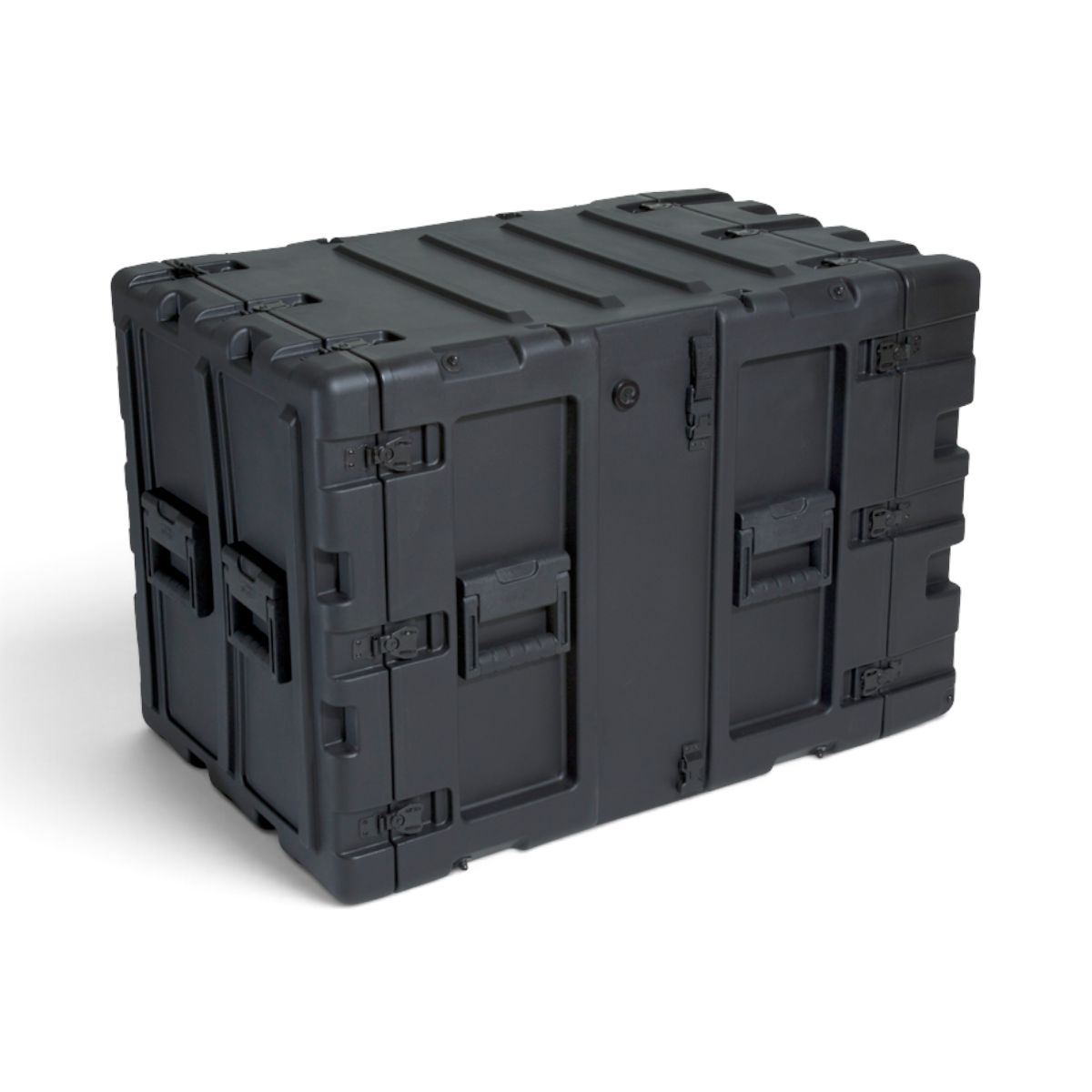 SKB Cases 11U 24-inch deep black shock rack transport case with rugged roto-molded shell and recessed hardware.