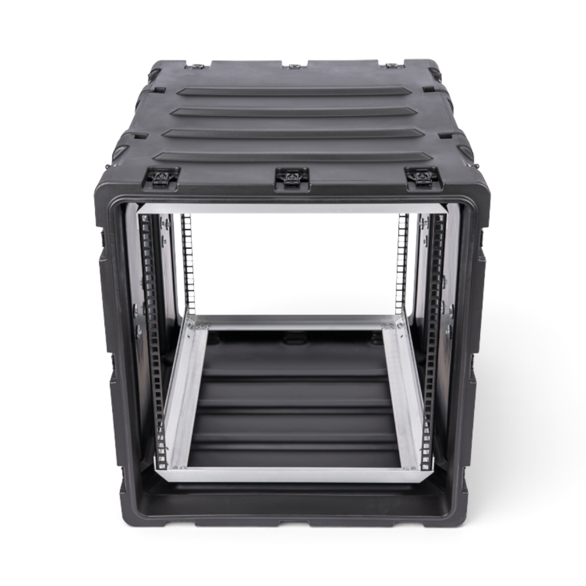 SKB Cases 11U 24-inch deep shock rack in black, featuring a rugged roto-molded shell and square-hole rack rails.