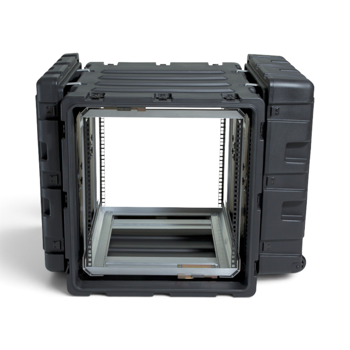 SKB Cases 11U 24-inch deep shock rack in black with a removable interior frame and rugged roto-molded shell.