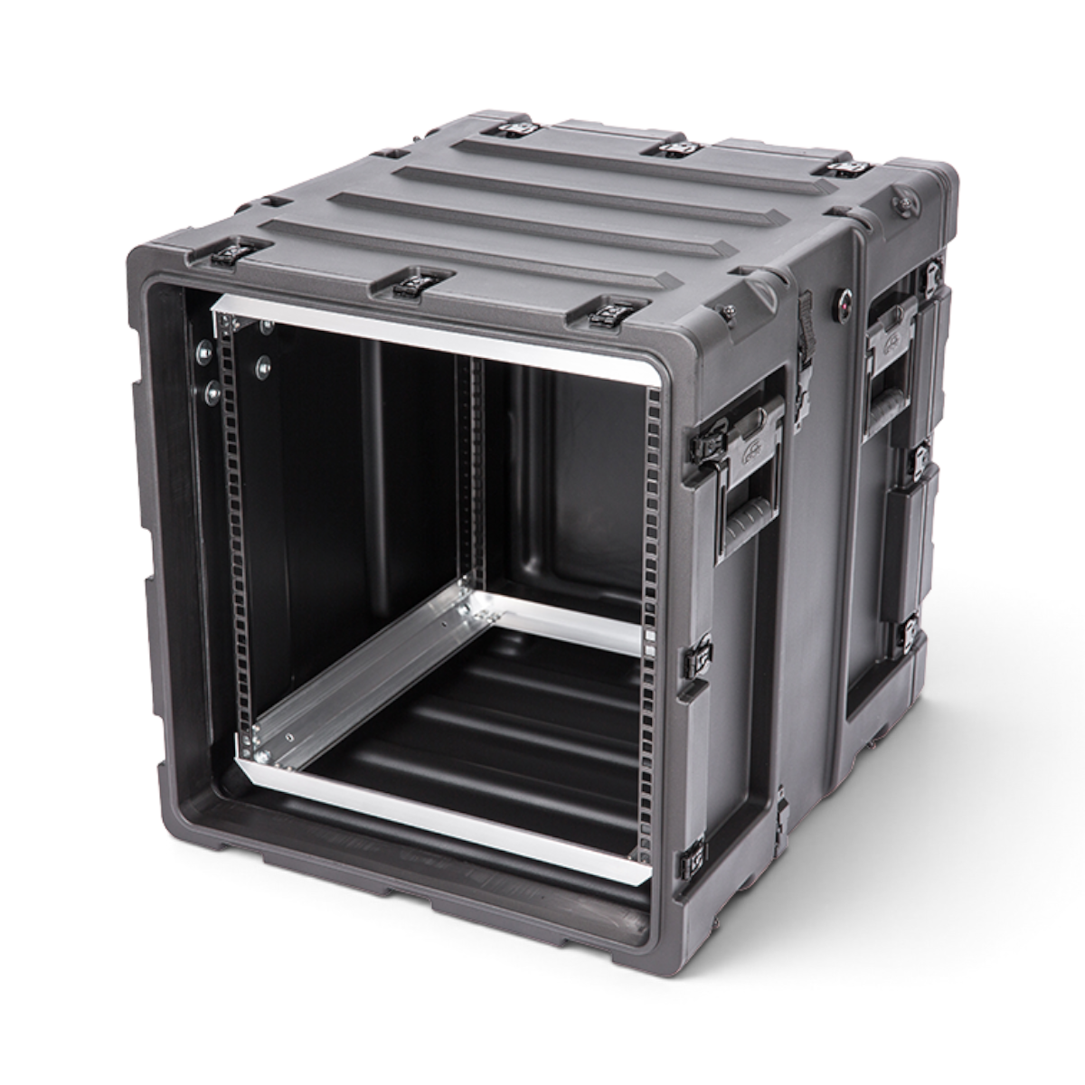 SKB Cases 11U 20-inch deep shock rack in black with rugged roto-molded shell and internal aluminum rack rails.