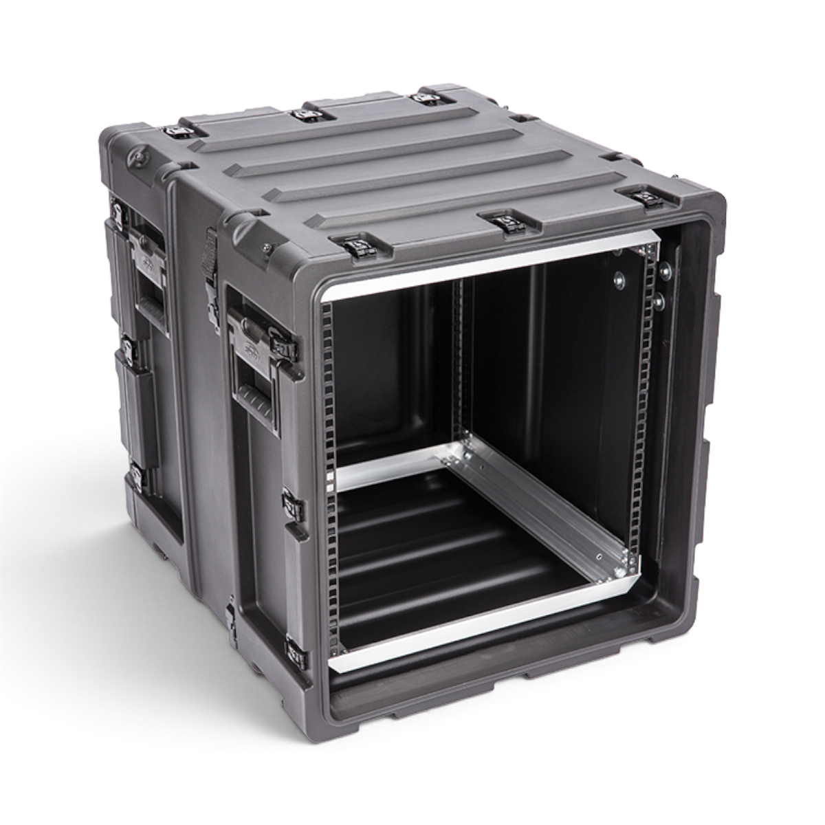 SKB Cases 11U 20-inch deep shock rack in black, featuring a rugged roto-molded shell and internal steel rack rails.