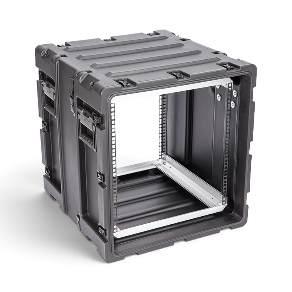 SKB Cases 11U 20-inch deep shock rack in black with internal aluminum chassis and rugged roto-molded shell