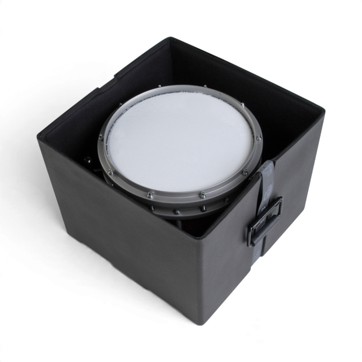SKB Cases 11 x 13 marching snare drum case with roto-molded square design, padded interior, and sturdy black finish.